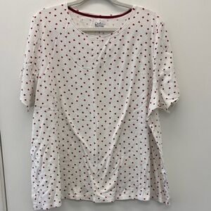 Croft & Barrow White Tee with Red Heart Accents